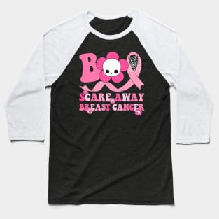 Groovy Boo Halloween Scare Away Breast Cancer Awareness Baseball T-Shirt